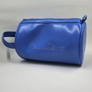 Oscar De La Renta Blue Barrel Shape Makeup Bag with Zipper Top, Side Strap ✨HP✨